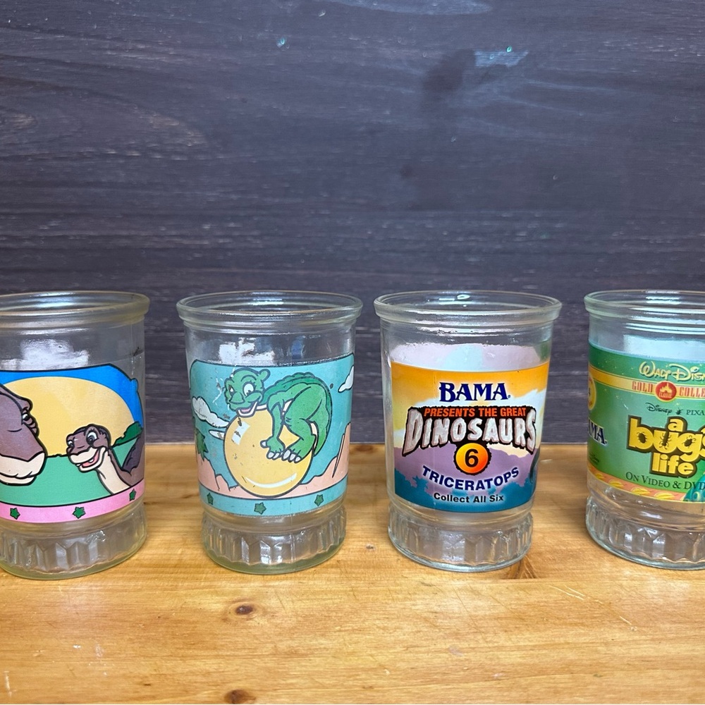 Vintage BAMA jelly jars -1998 Movies Glasses Set